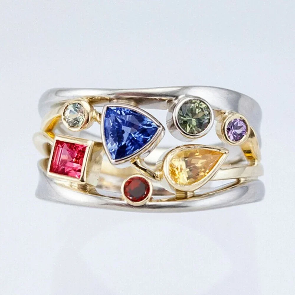 New Beautiful 925 Silver Multi Precious Stone Ring